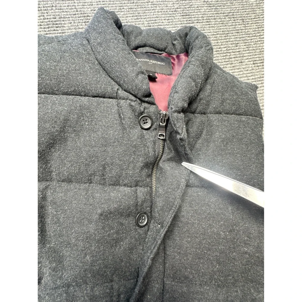 Banana Republic Puffer Vest Men M Gray Quilted Cotton Twill